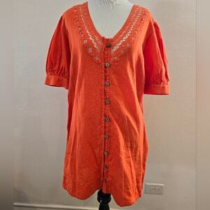 Free People NWT Red Orange Linen Button-Up Women's Mini Dress Size Small
